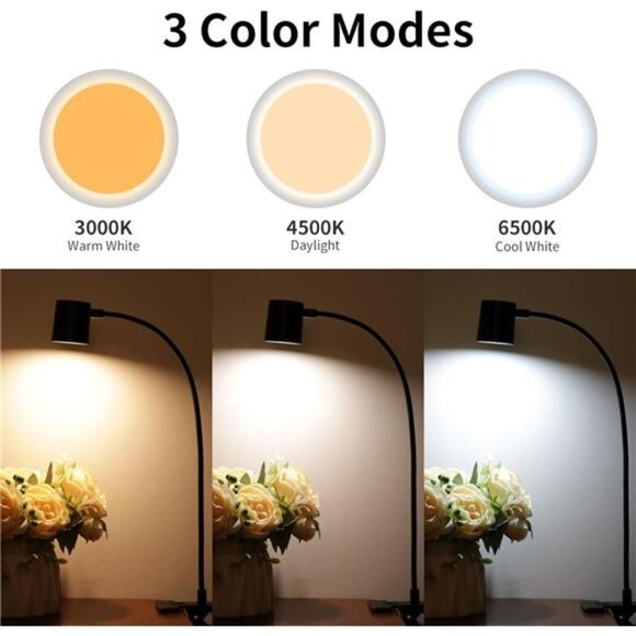Desk Lamp,USB Clip On Light,3 Color Modes,10Brightness Levels,360° Gooseneck LED - Picture 2 of 7